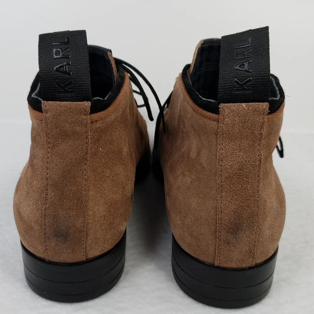 Karl Lagerfeld Mens Cognac Suede Chukka Black Charcoal Burnish Boots Sz 8